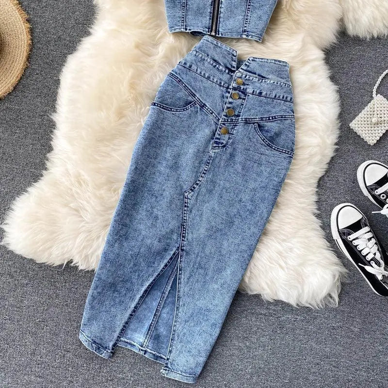Levoire | Chemise et jupe en denim taille haute