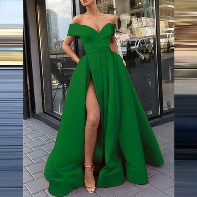 Levoire | Glamourueux Profond V décolleté Satin Multicolore Robe Vert