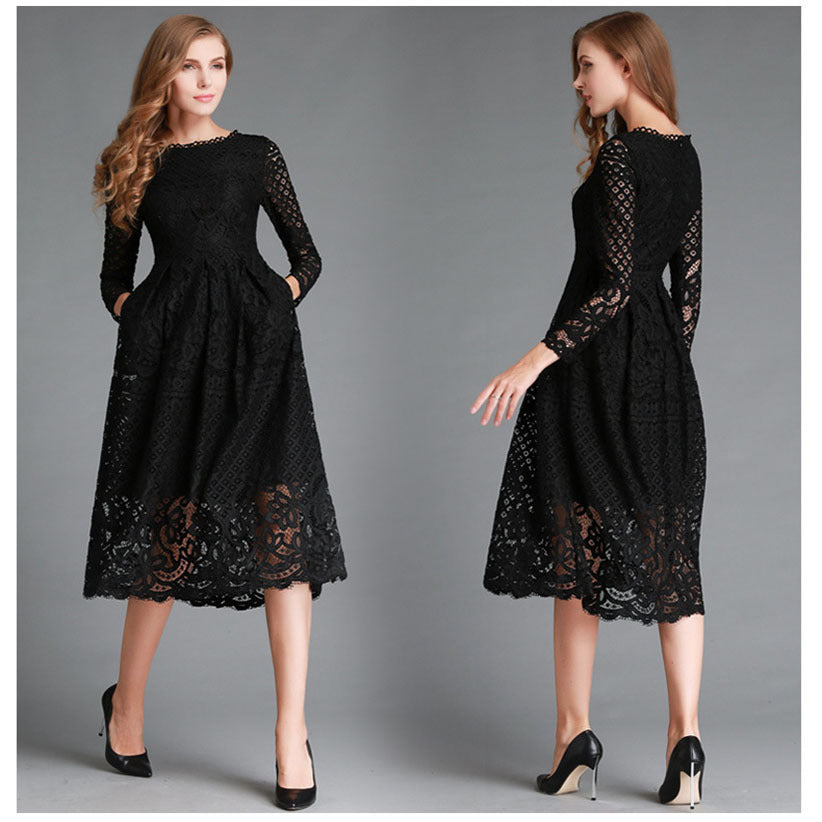 Levoire | Élégant robe midi slim à manches longues en dentelle