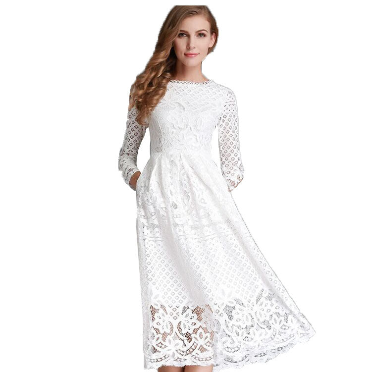 Levoire | Élégant robe midi slim à manches longues en dentelle