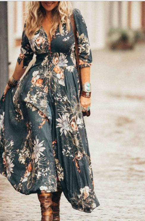 Levoire | Design attrayant avec imprimé en V sexy robe Syan