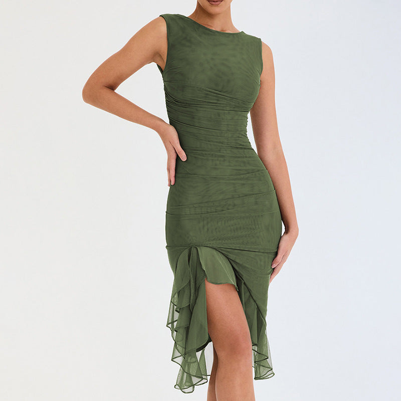 Levoire | Robe Courte Asymétrique Avec Volants Vert