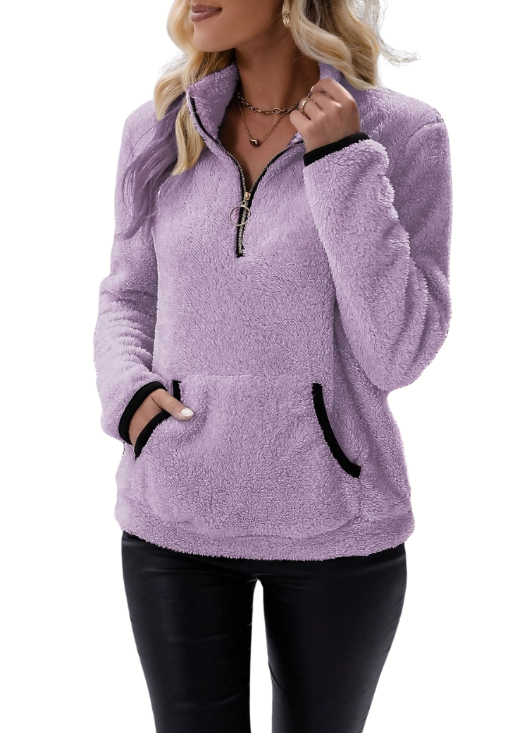 Levoire | Chaqueta Con Media Cremallera De Polar Caliente De Manga Larga Lilas
