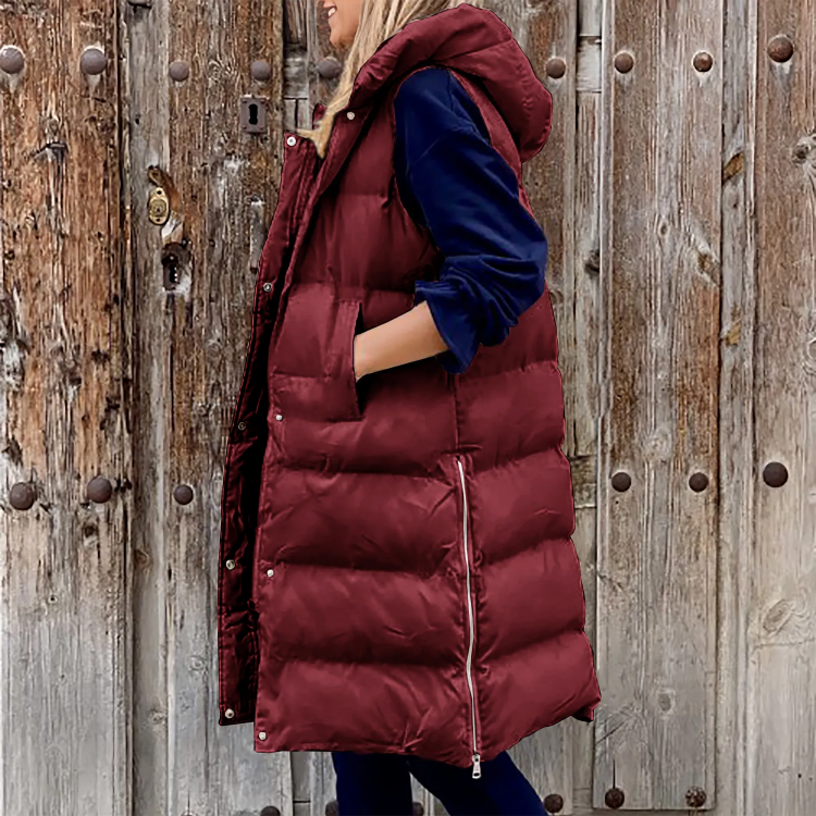 Levoire | Gilet Long Tendance Rembourré Pour Femmes Avec Capuche Pour Le Printemps Marron