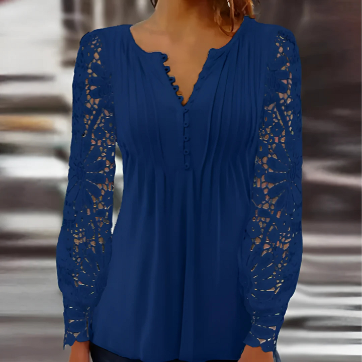 Levoire | Blouse d'été avec décolleté en V à manches longues Bleu