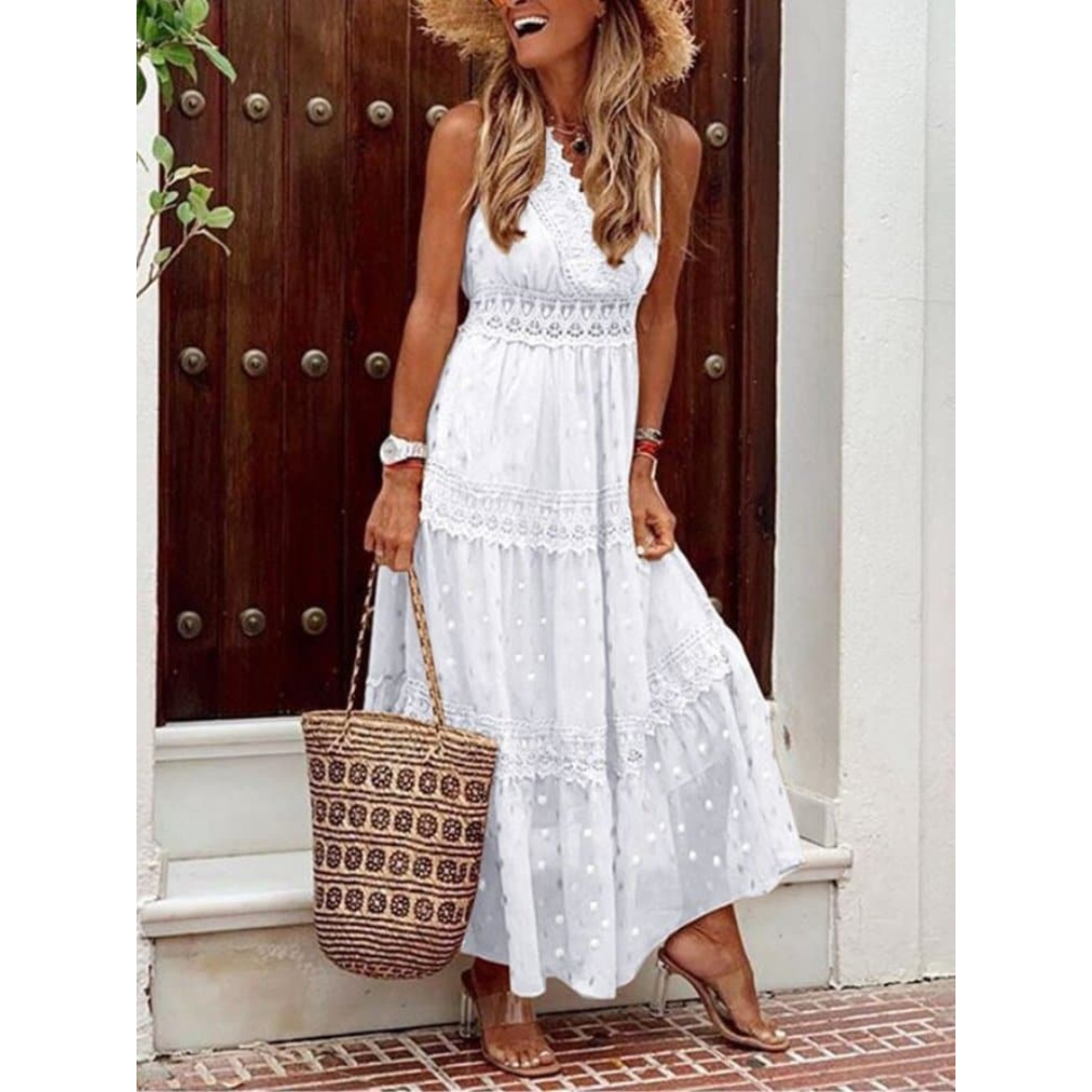 Levoire | Robe Maxi Boho d'été pour femmes Blanc