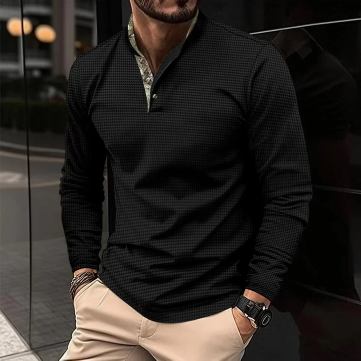 Levoire | Chemise À Manches Longues Pour Hommes Avec Col Montant Noir