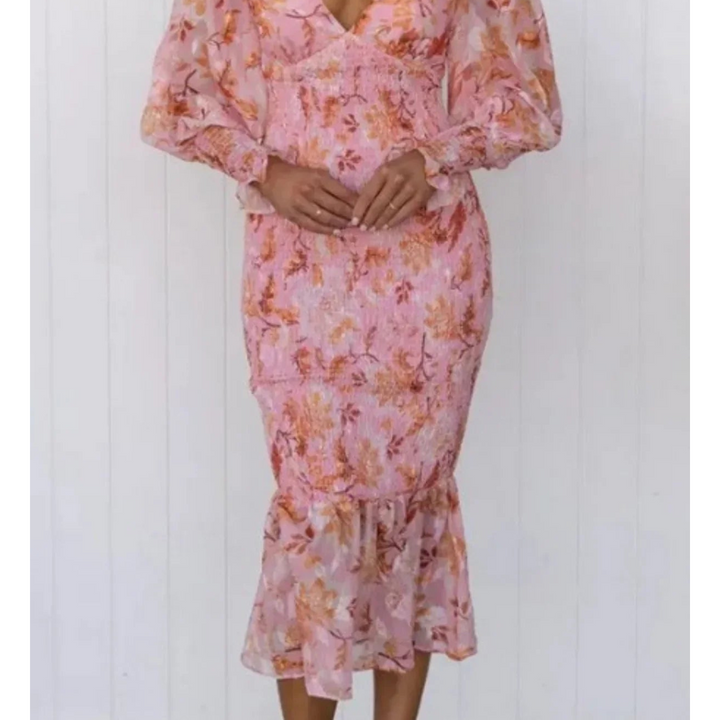 Levoire | Robe Midi Élégante À Motif Floral Pour Femmes Rosa