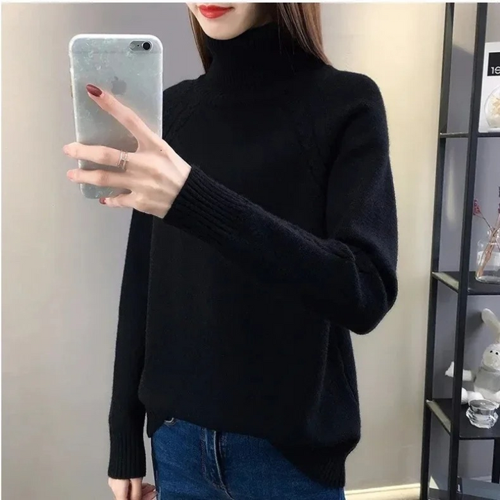 Levoire | Pull à col montant Pull Femme Détails du motif en cable Noir