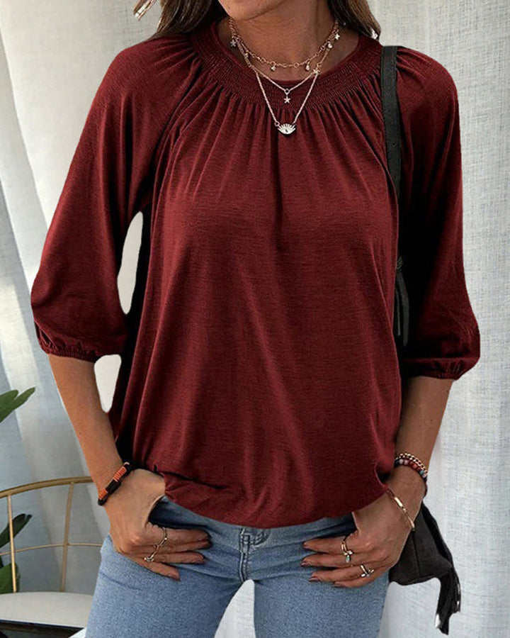 Caro™ - Blouse chic avec manches d'évêque Bourgogne