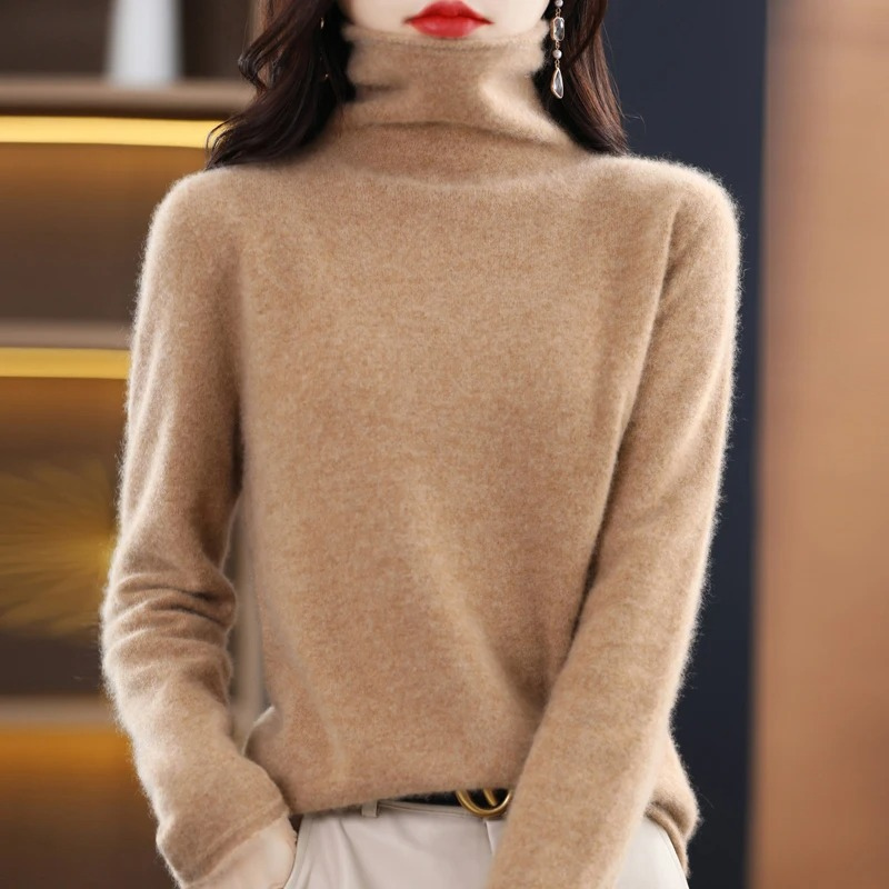 Levoire | Luxe Cachemire Pull Femme Doux Col Montant, Chaud & Élégant Braun