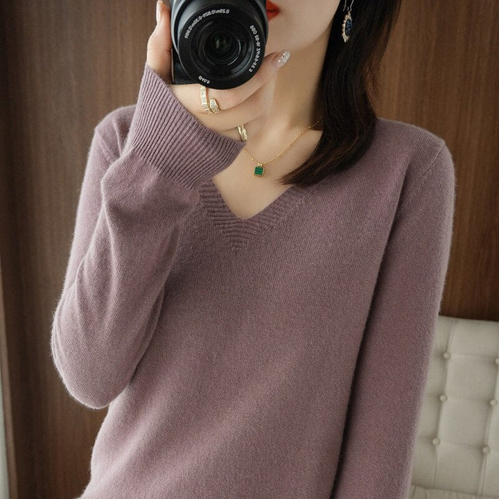 Levoire | Pull Chaud Pour Femmes - Col en V Mauve