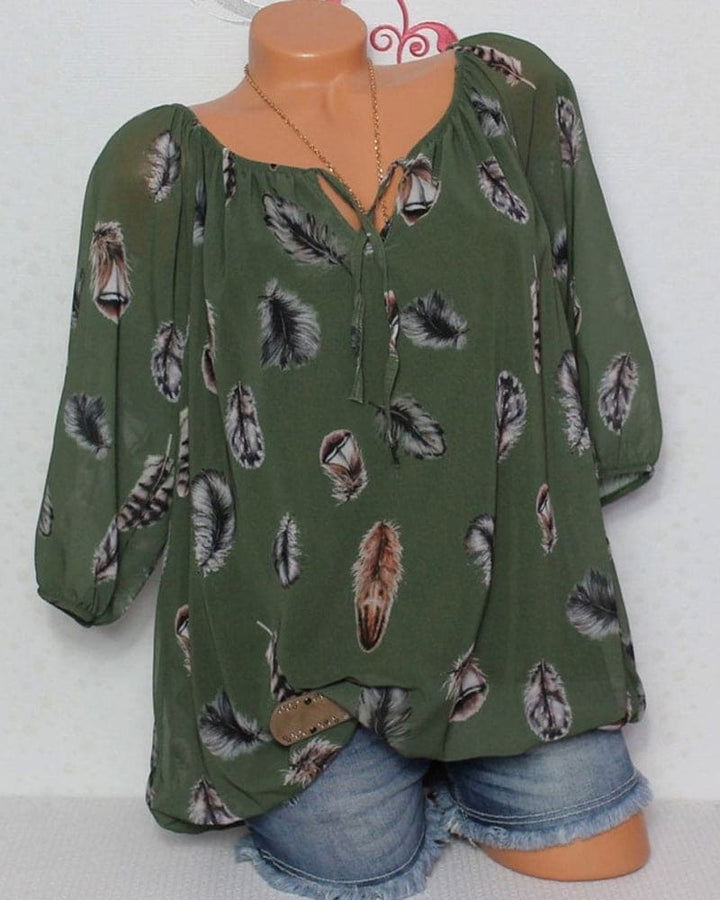 Levoire | Blouse Ajustée Avec Motif Plumes Vert