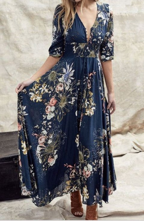 Levoire | Design attrayant avec imprimé en V sexy robe Bleu