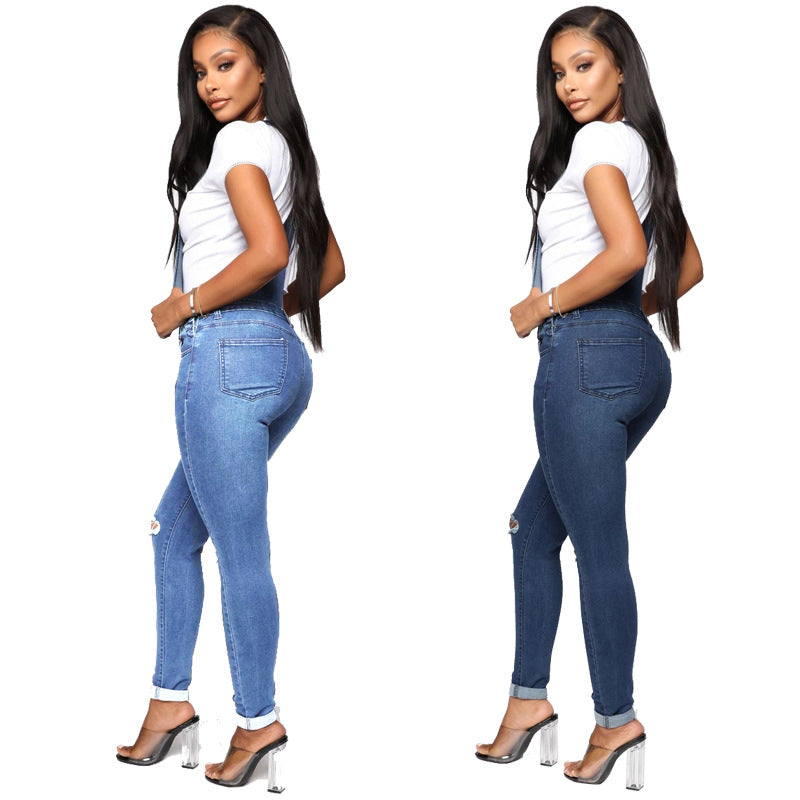 Levoire | Salopette En Denim Skinny Fit Pour Femmes Bleu Moyen Lavé
