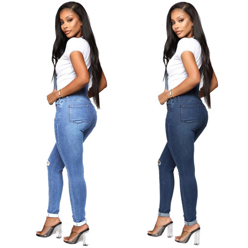 Levoire | Salopette En Denim Skinny Fit Pour Femmes Bleu Moyen Lavé