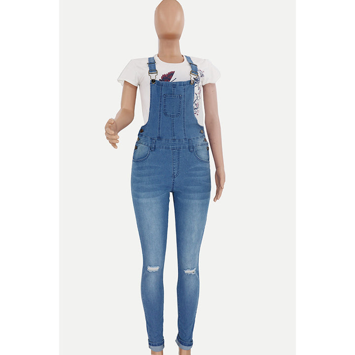 Levoire | Salopette En Denim Skinny Fit Pour Femmes Bleu Moyen Lavé