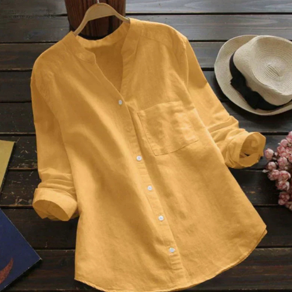 Levoire | Chemise Intemporelle Avec Col Montant Jaune