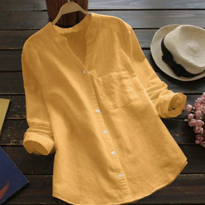 Levoire | Chemise Intemporelle Avec Col Montant Jaune
