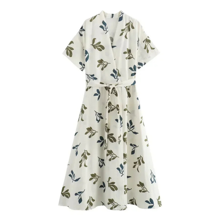 Levoire | Robe Portefeuille Estivale Avec Motifs De Feuilles Blanc