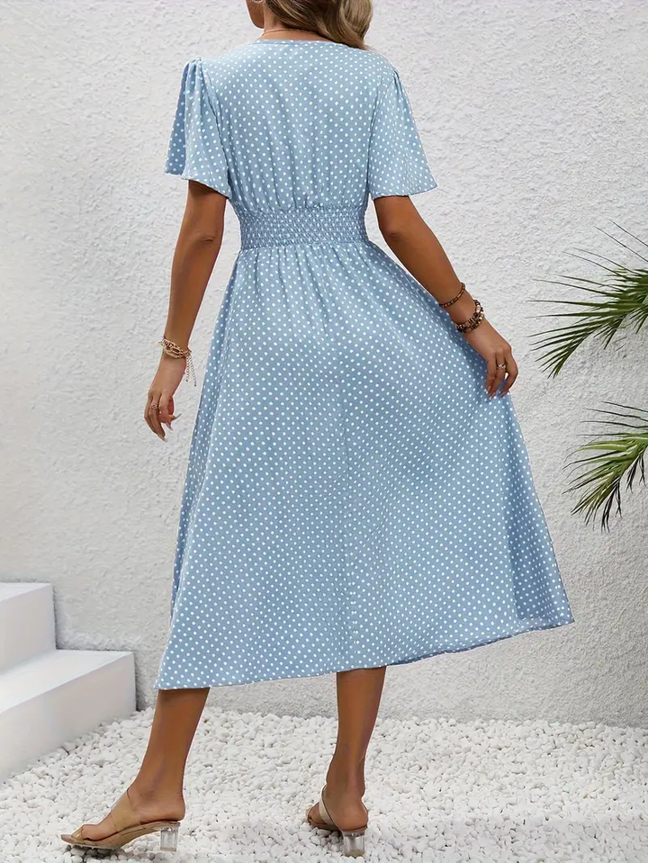Levoire | Robe Taille Froncée Imprimée sur Toute la Surface, Robe Décontractée à Manches Courtes