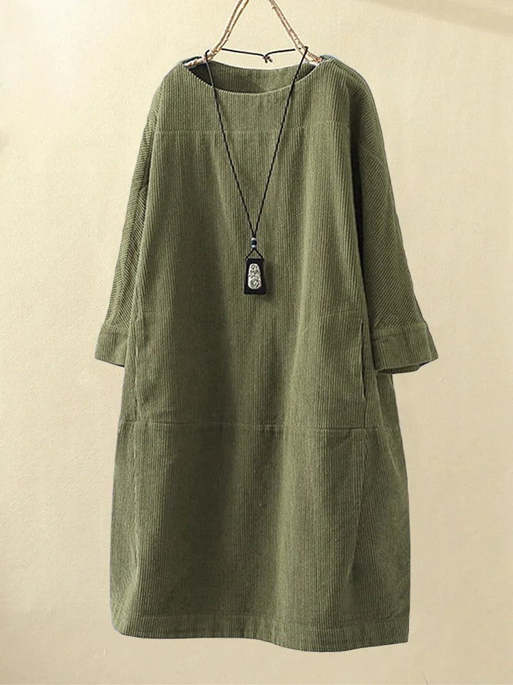 Levoire | Robe En Velours Côtele Avec Manches Longues Et Coupe Decontractee Vert herbe
