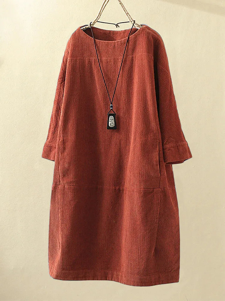 Levoire | Robe En Velours Côtele Avec Manches Longues Et Coupe Decontractee Orange