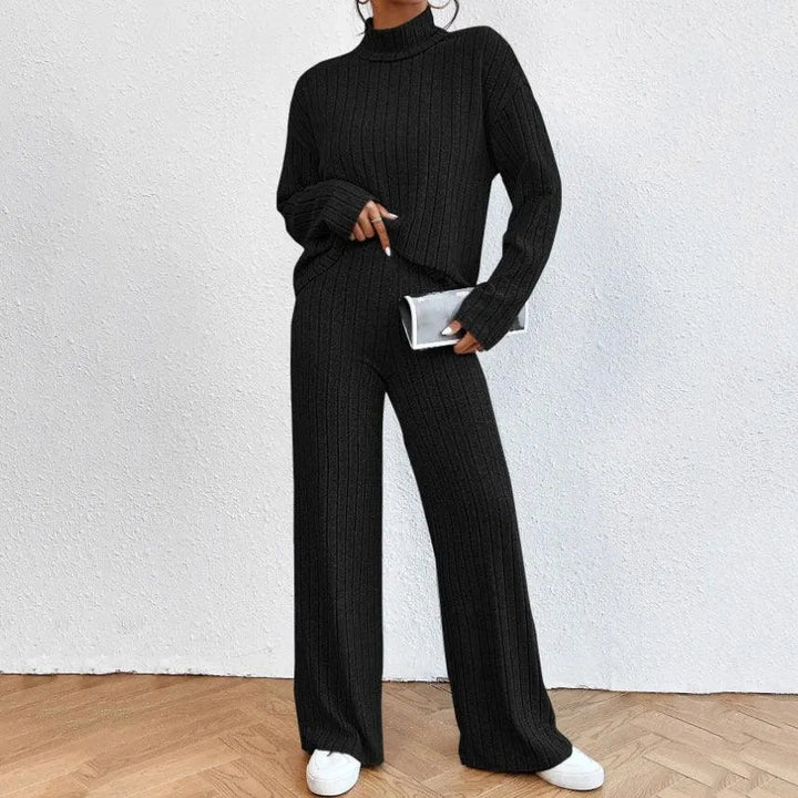 Levoire | Ensemble deux pièces composé d'une robe tricotée à manches longues pour femmes et de pantalons larges Noir