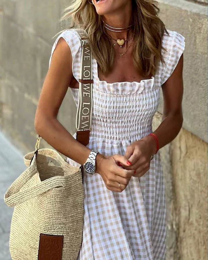 Levoire | Robe maxi été froissée avec motif à carreaux Braun