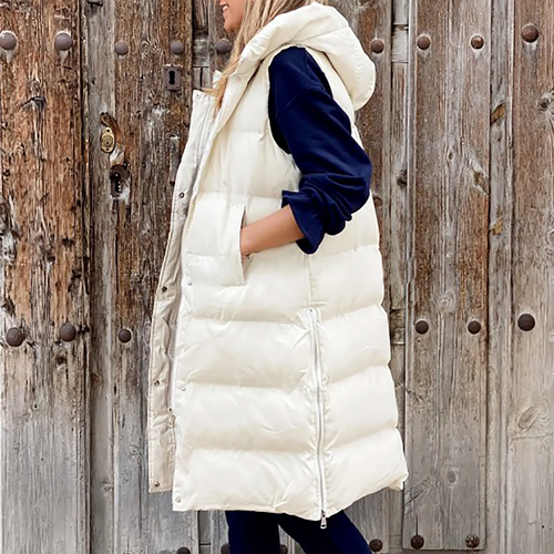 Levoire | Gilet Long Tendance Rembourré Pour Femmes Avec Capuche Pour Le Printemps