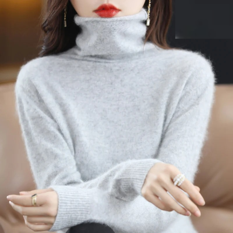 Levoire | Pull à col roulé en cachemire pour femmes Doux pull avec col haut, Design chaud et luxueux Gris clair