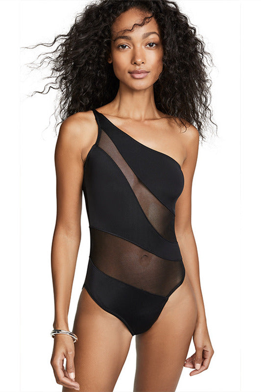 Levoire | Maillot de bain une épaule en mesh Noir