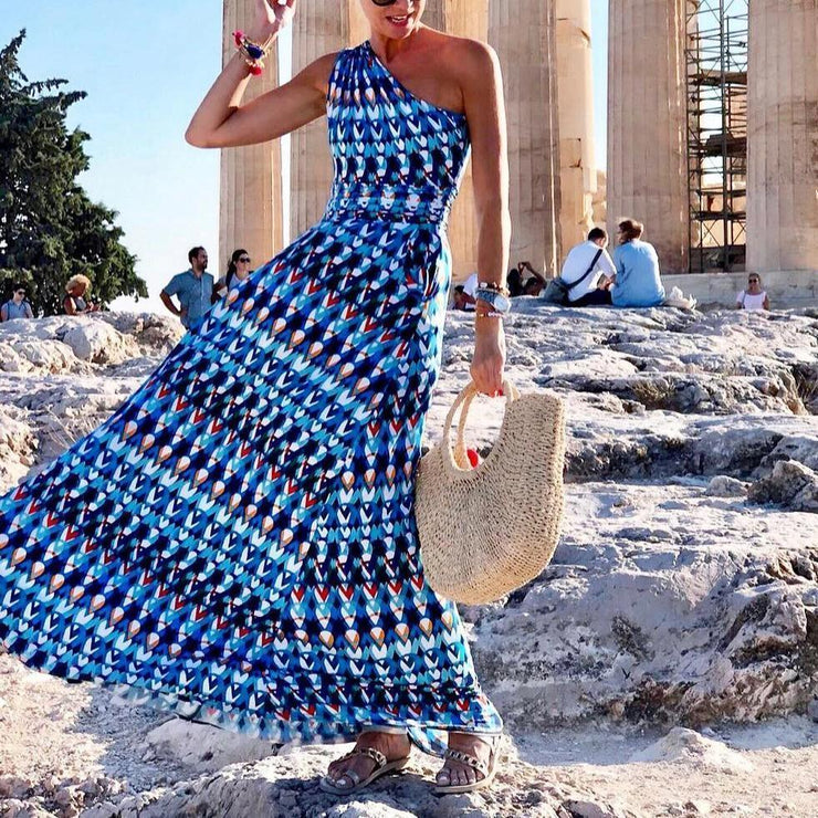 Levoire | Robe D'Été Élégante Robe Maxi Imprimée Bleu