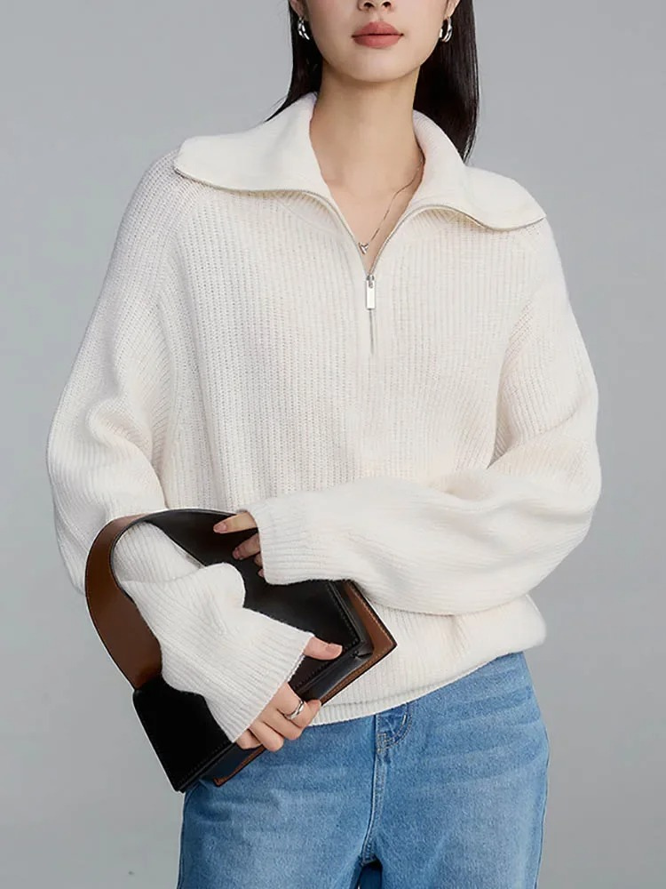Levoire | Pull-over à col zippé pour femmes, coupe surdimensionnée Blanc