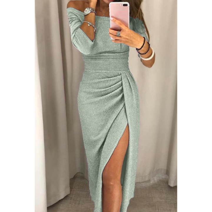 Levoire | Robe de soirée avec épaules dénudées pour femmes Vert Argent