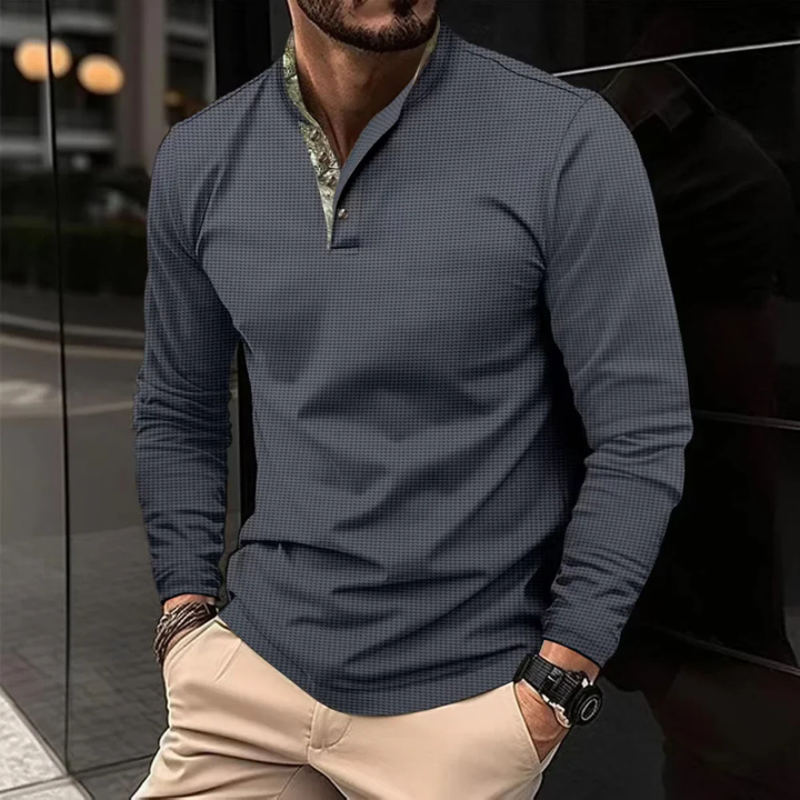Levoire | Chemise À Manches Longues Pour Hommes Avec Col Montant Gris