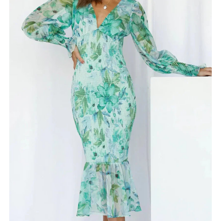 Levoire | Robe Midi Élégante À Motif Floral Pour Femmes Vert
