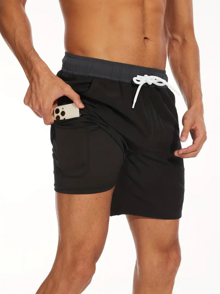 Levoire | Short de bain pour hommes à séchage rapide design à double couche Noir