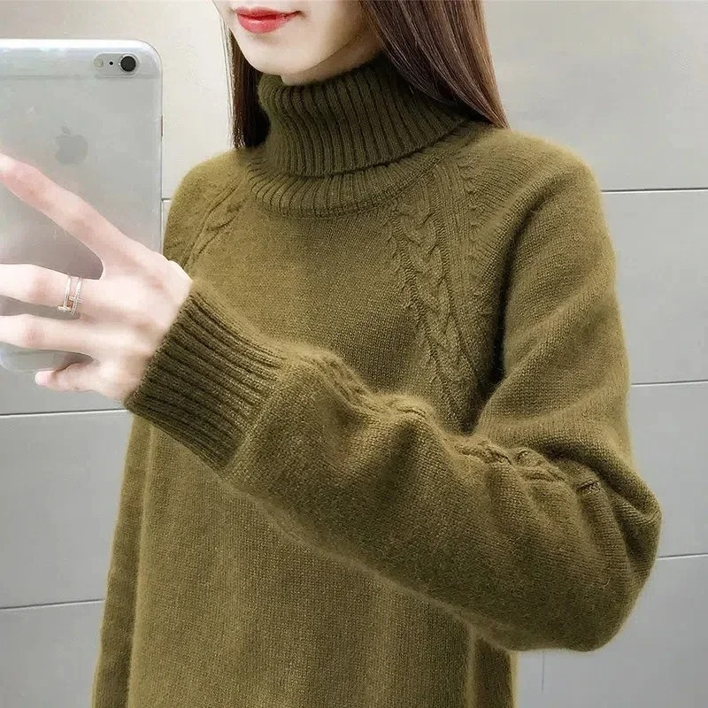 Levoire | Pull à col montant Pull Femme Détails du motif en cable Vert