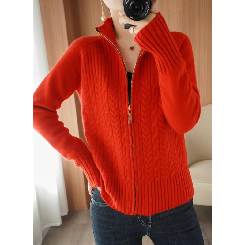 Levoire | Gilet Femme avec Fermeture Éclair et Textures en Câble Rot