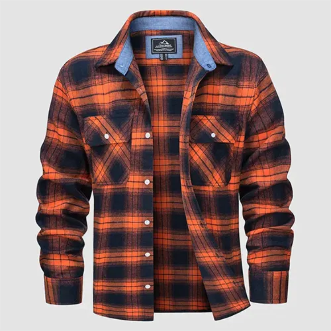 Levoire | Blouse à carreaux à manches longues Boutons en bas Orange