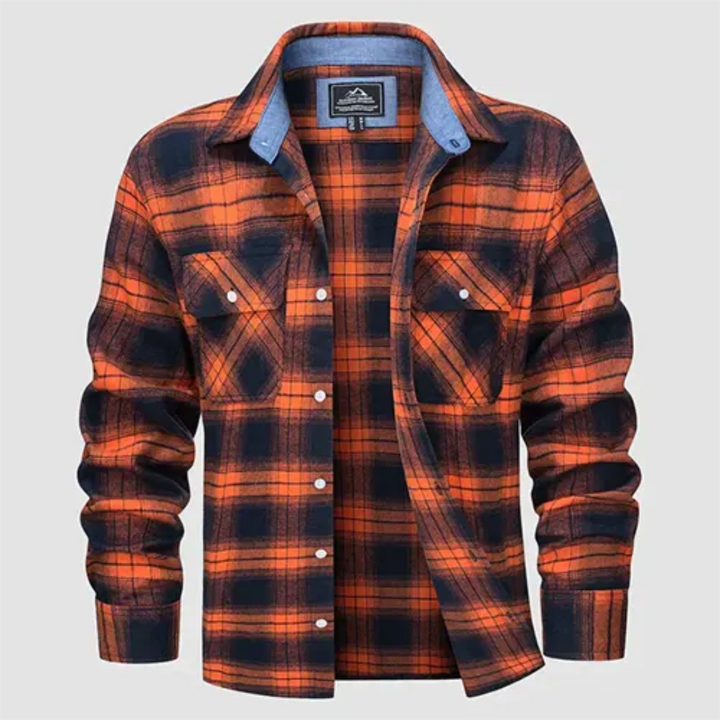 Levoire | Blouse à carreaux à manches longues Boutons en bas Orange