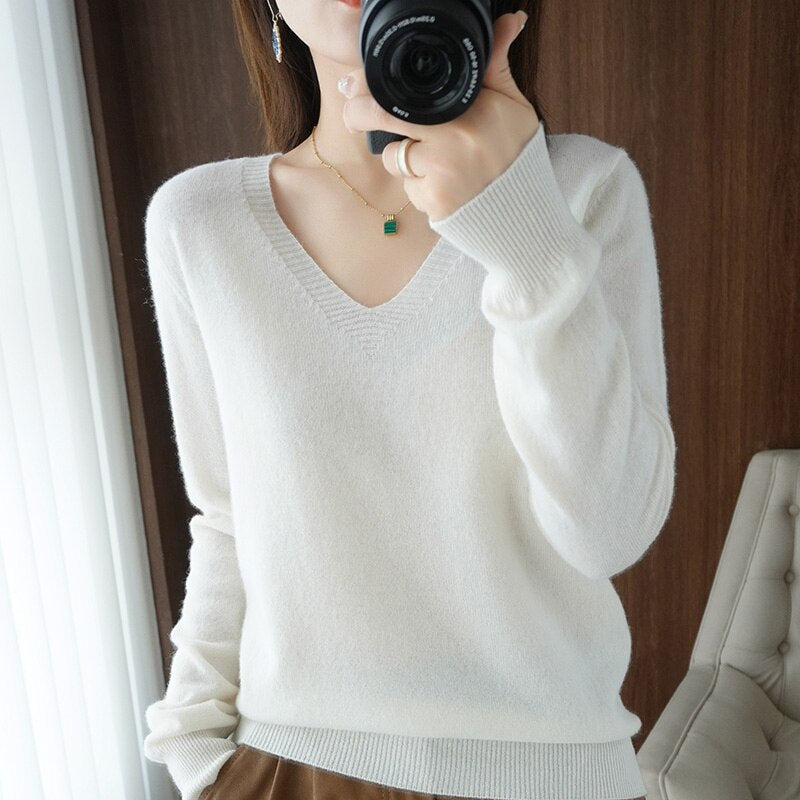 Levoire | Blouse Avec Sensation Cachemire Et Décolleté En V Blanc