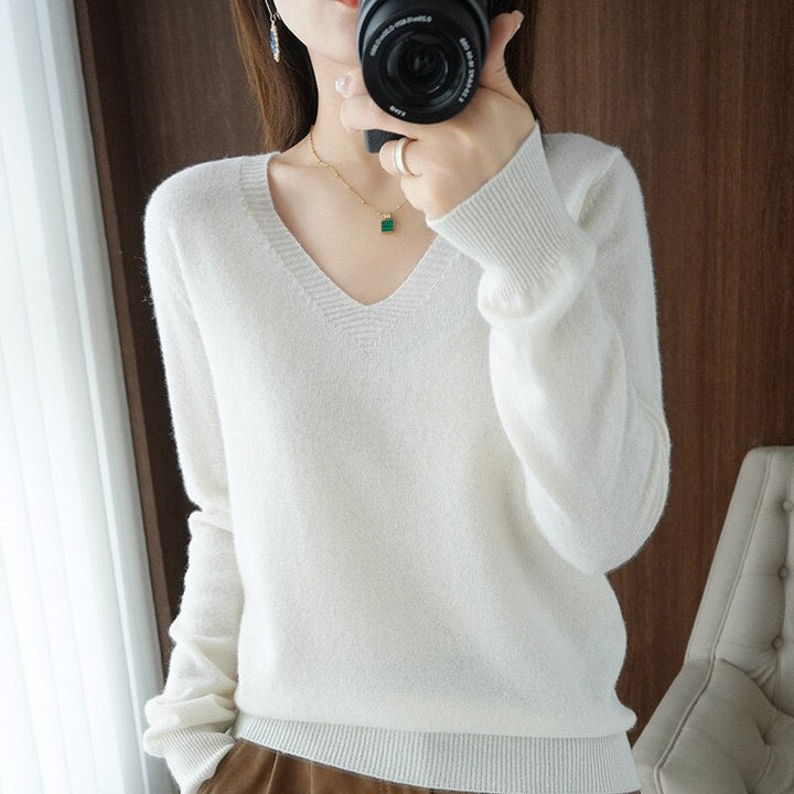 Levoire | Blouse Avec Sensation Cachemire Et Décolleté En V Blanc
