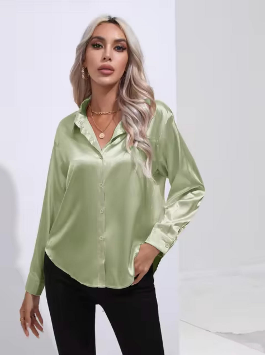 Levoire | Chemisier En Satin À Manches Longues Vert clair