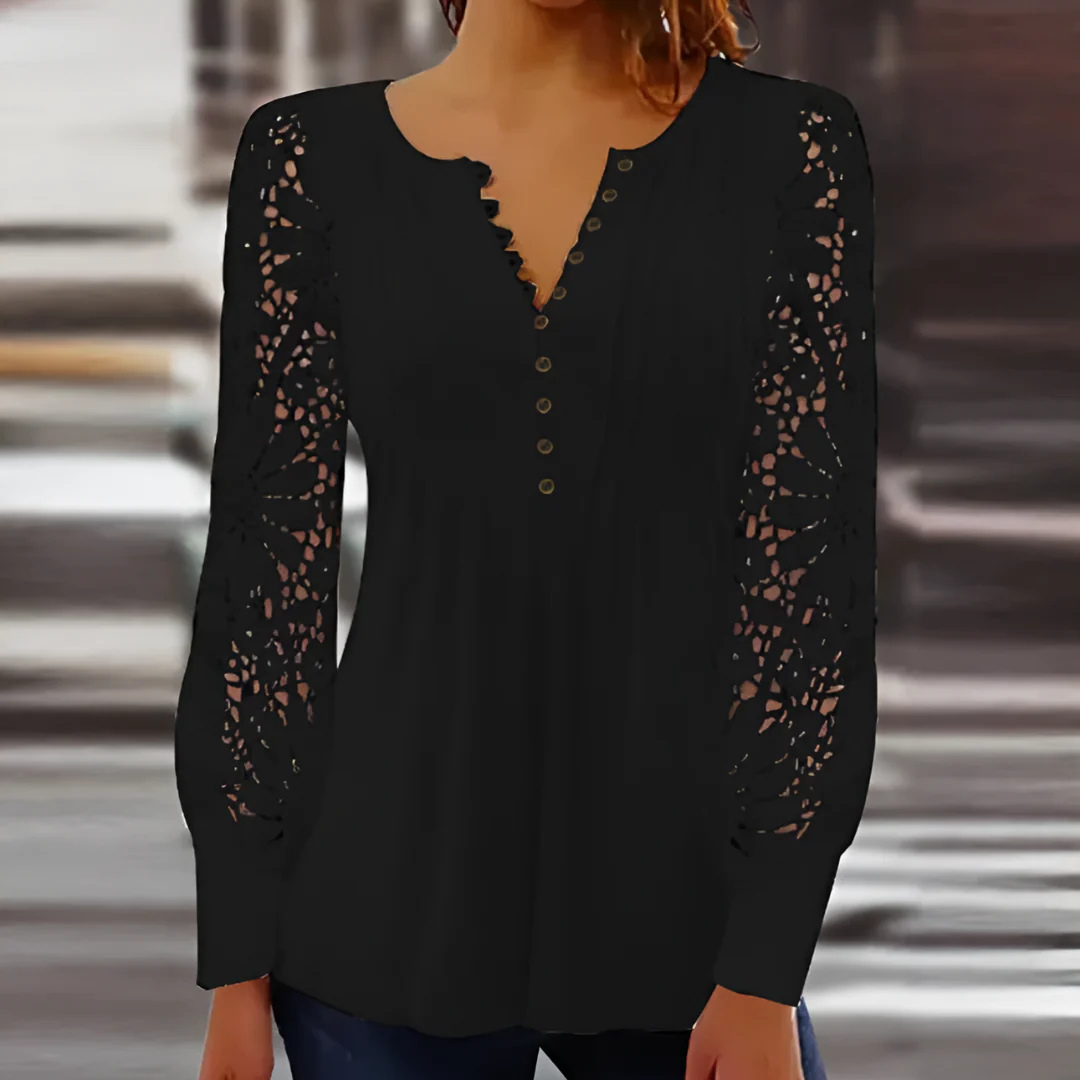 Levoire | Blouse d'été avec décolleté en V à manches longues Noir