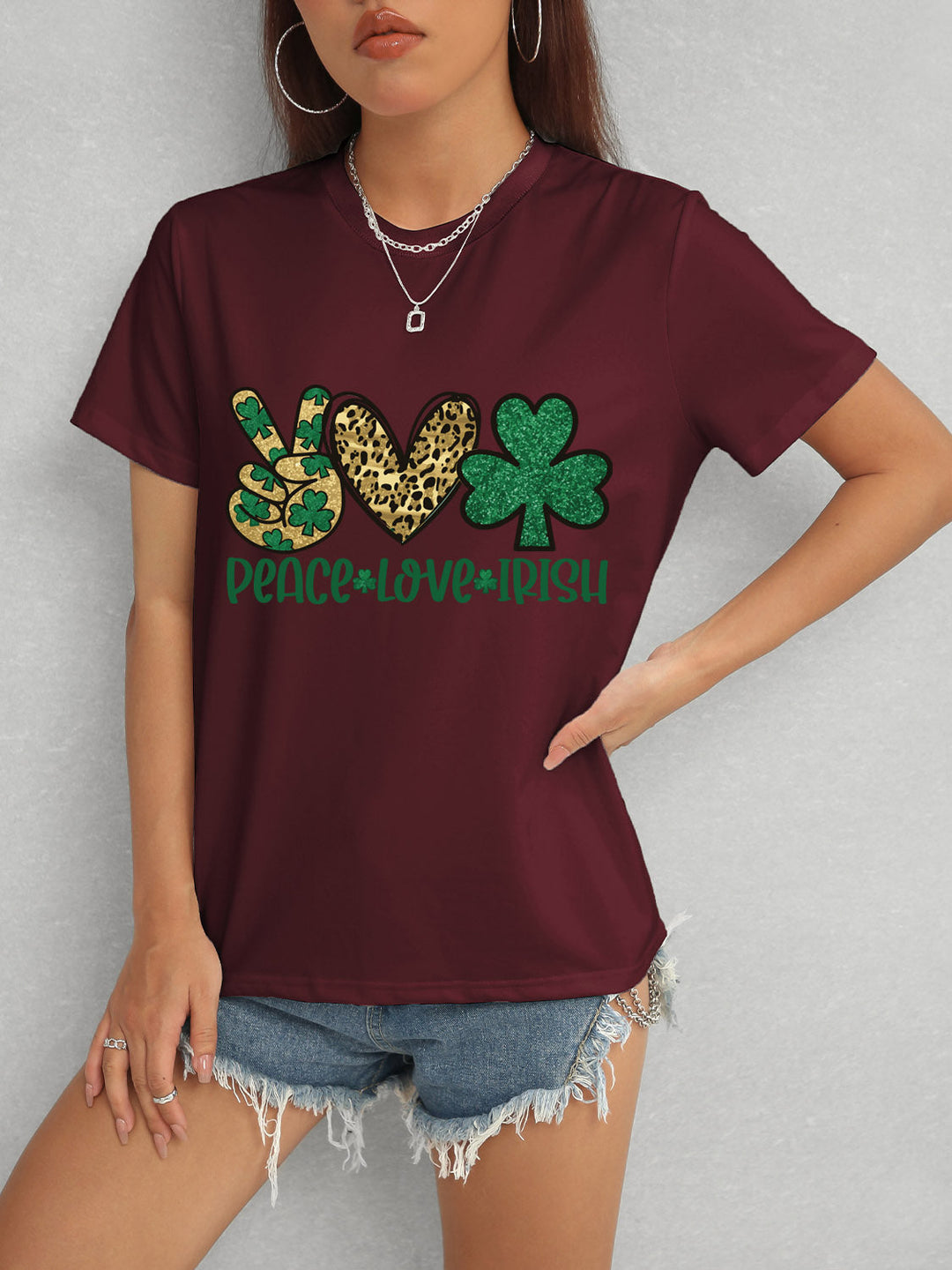 Levoire | PAIX AMOUR IRLANDAIS Col rond T-shirt à manches courtes Bourgogne