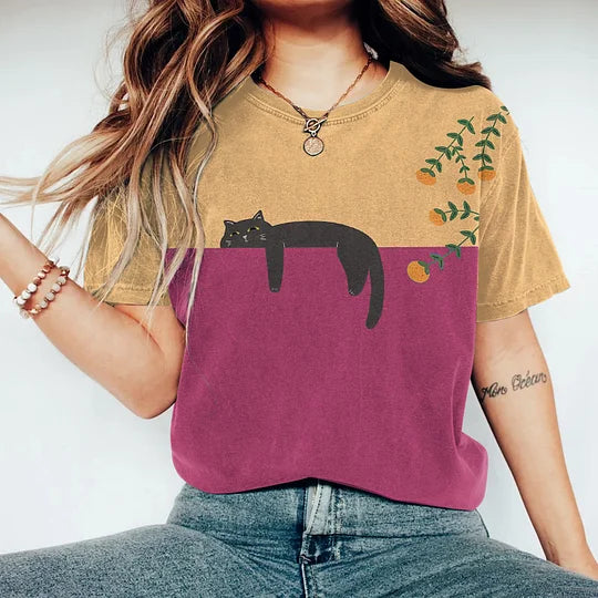 Levoire | T-Shirt Graphique Pour Chats Bicolore Pour Femmes Rot