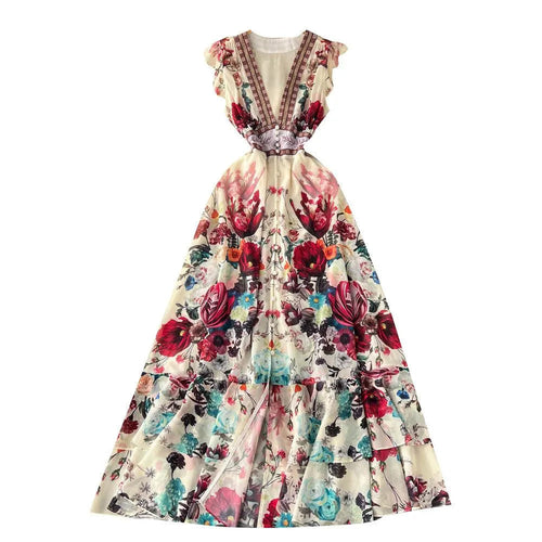 Levoire | Robe longue imprimée pour femmes avec décolleté en V profond