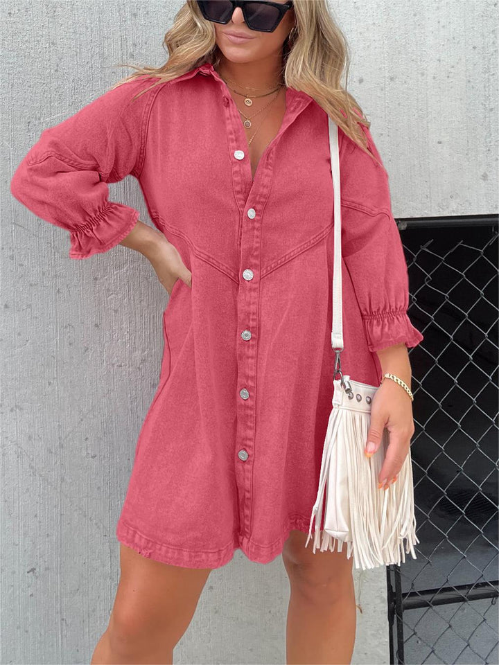 Levoire | Robe Chemise En Denim Élégante Avec Patte De Boutonnage Rose foncé